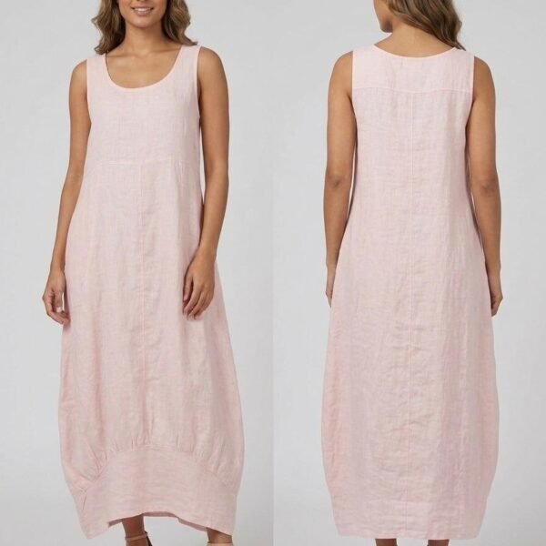 Blush Linen Bubble Hem Maxi Dress