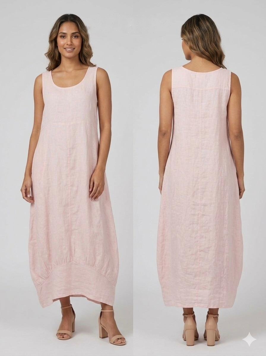Blush Linen Bubble Hem Maxi Dress