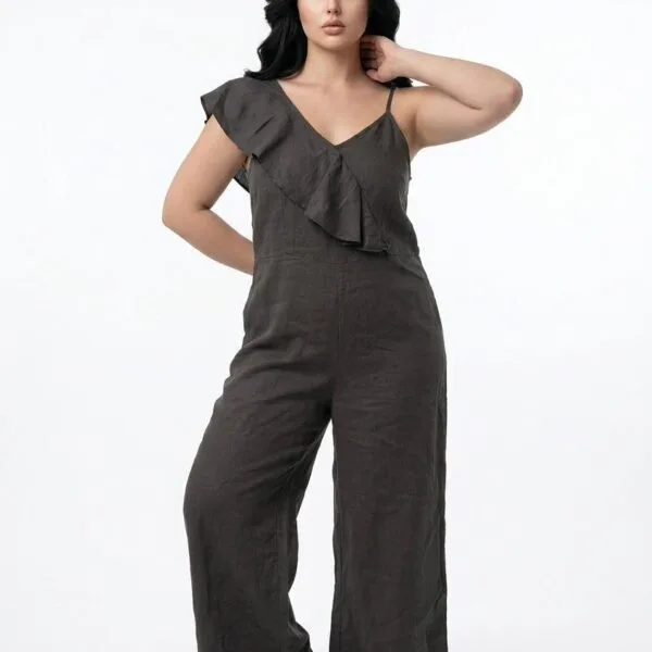 Charcoal Ruffled Linen Jumpsuit