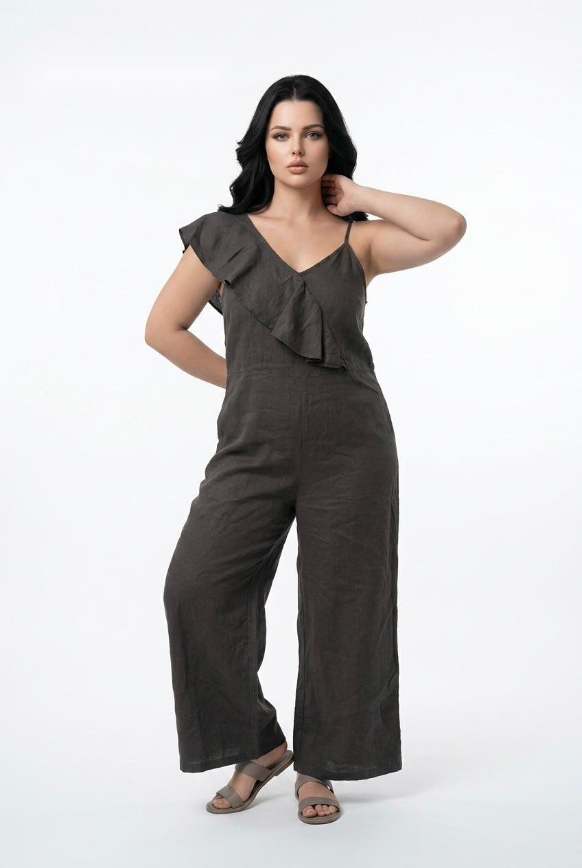 Charcoal Ruffled Linen Jumpsuit
