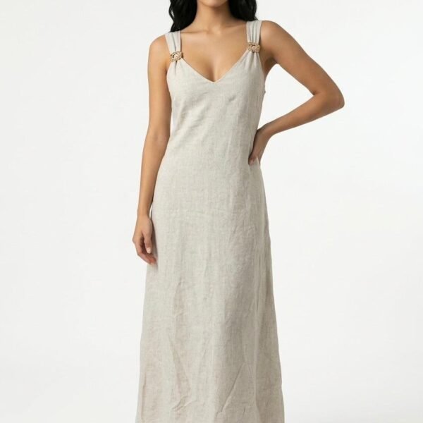 Cream Linen Elegance Maxi Dress