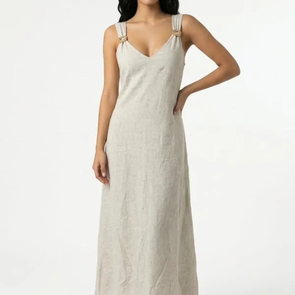 Cream Linen Elegance Maxi Dress