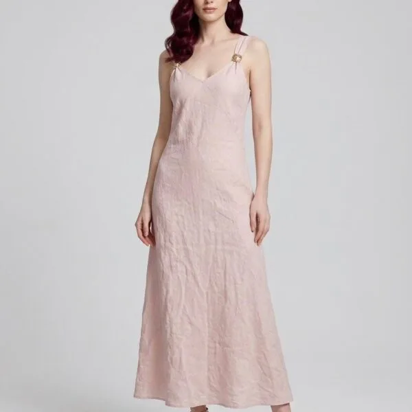 Blush Linen Wrap Maxi Dress