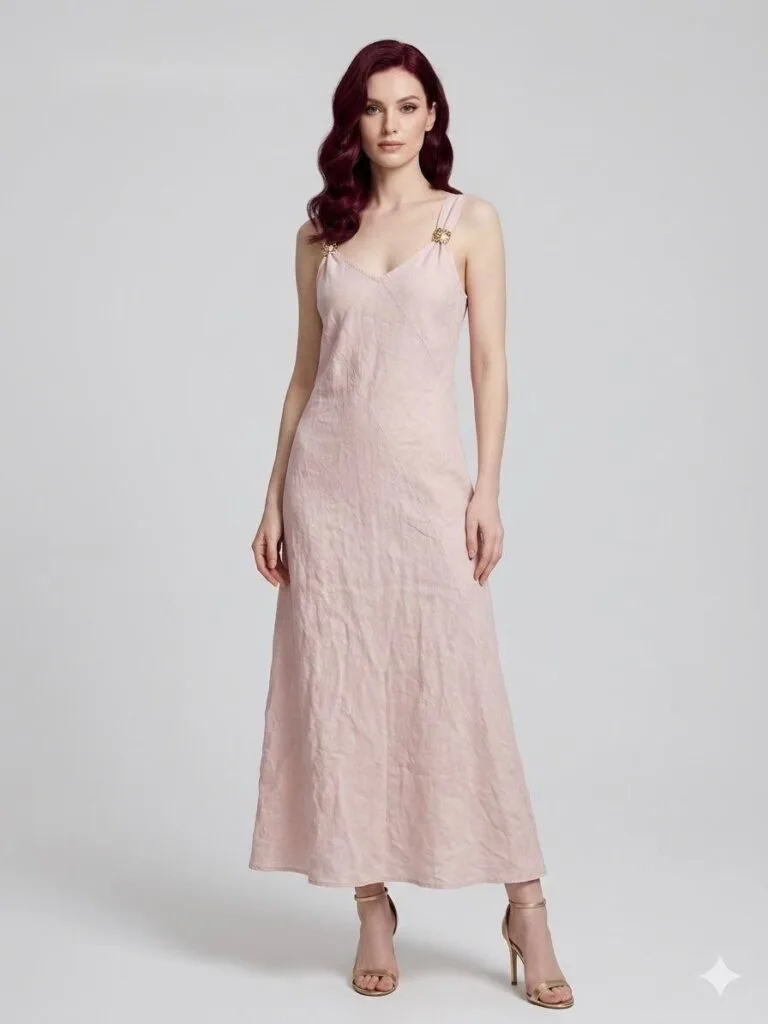 Blush Linen Wrap Maxi Dress