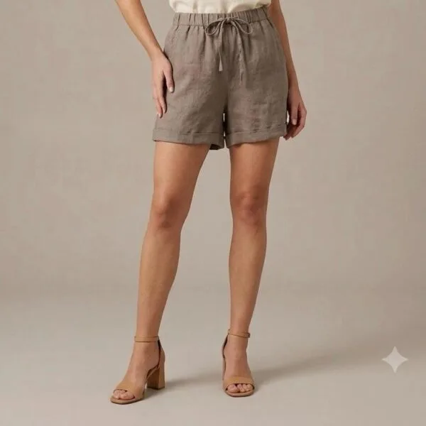 Taupe Linen Drawstring Shorts