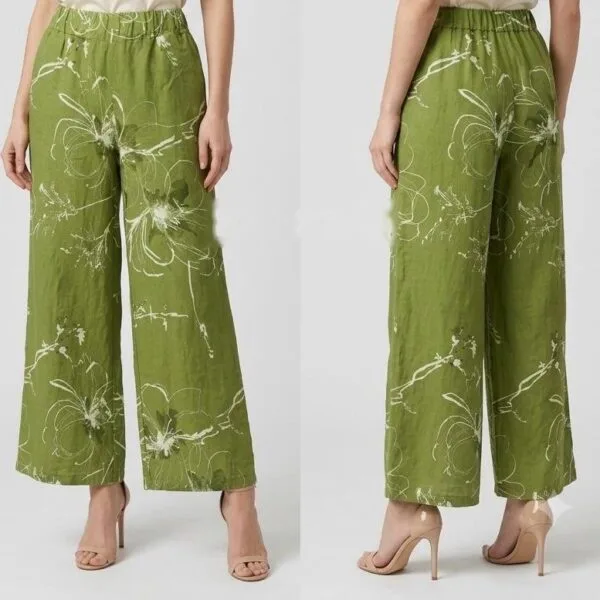 Olive Garden Sketch Wide-Leg Linen Trousers