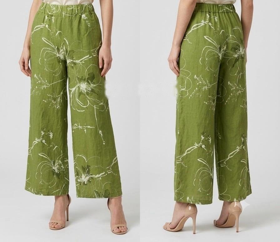 Olive Garden Sketch Wide-Leg Linen Trousers