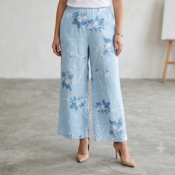 Amalfi Blue Floral Linen Culotte Pants