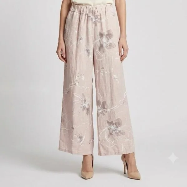 Blush Rose Garden Linen Palazzo Pants