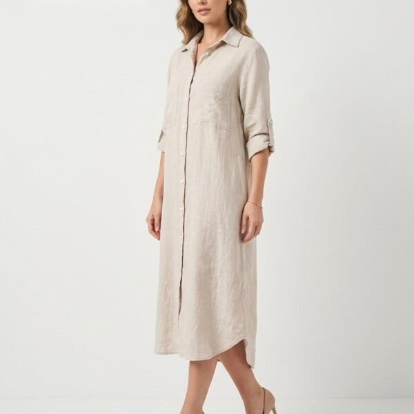 Ivory Linen Shirt Dress