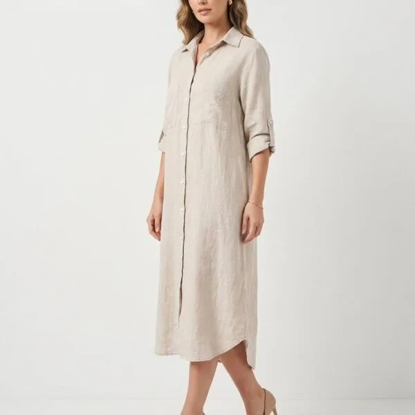 Ivory Linen Shirt Dress