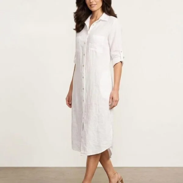 Crisp White Linen Shirt Dress