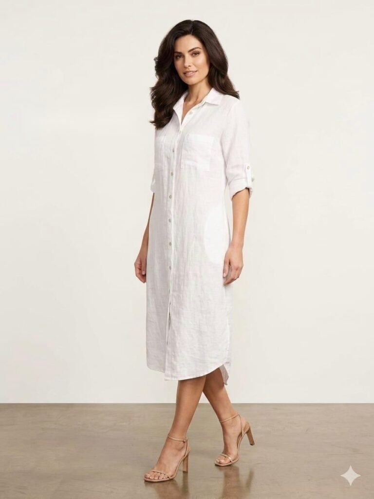 Crisp White Linen Shirt Dress