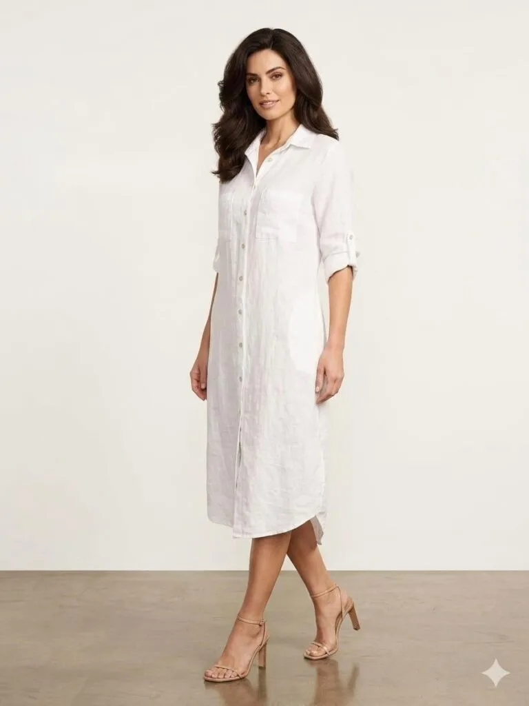 Crisp White Linen Shirt Dress
