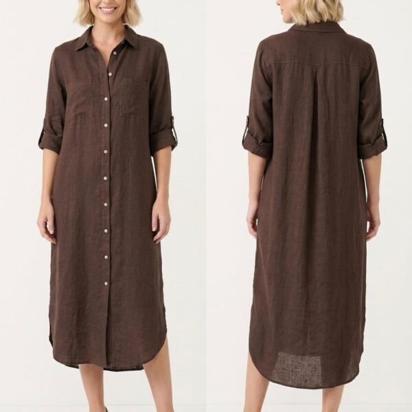 Espresso Linen Button-Down Shirt Dress