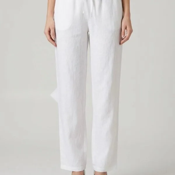 Ivory Linen Drawstring Relaxed Trousers