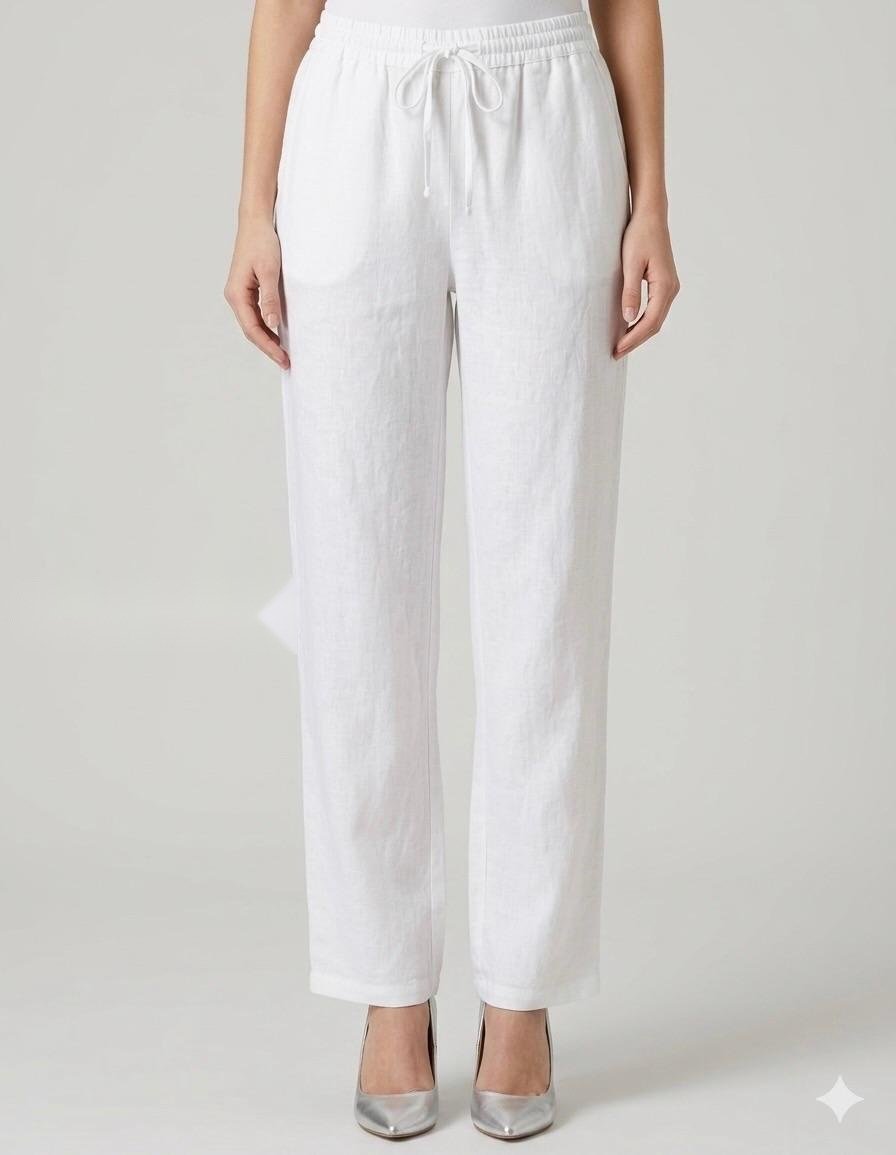 Ivory Linen Drawstring Relaxed Trousers