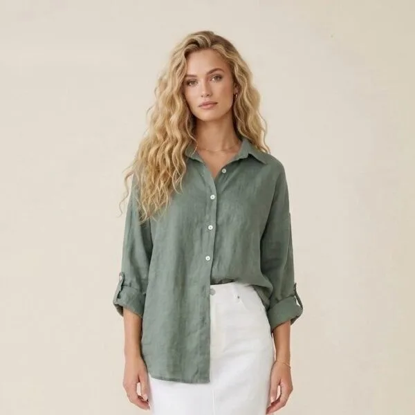 Sage Linen Relaxed Button-Up Shirt