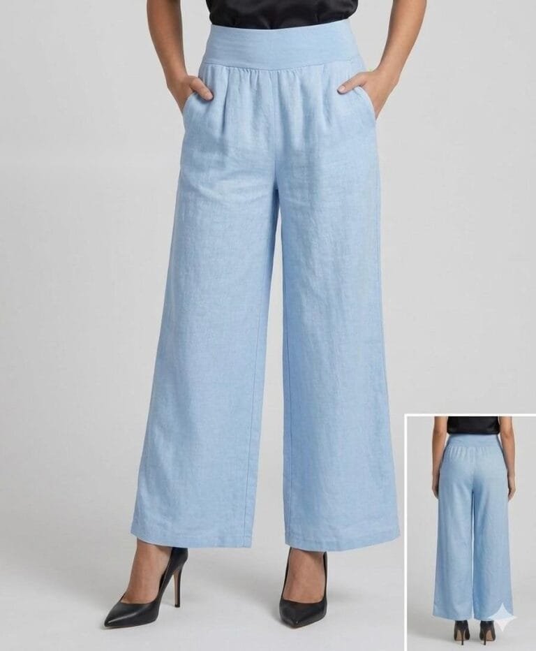 Serene Sky Italian Linen Wide-Leg Trousers