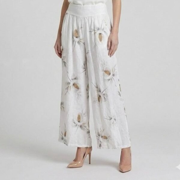 Wildflower Ivory Linen Wide-Leg Trousers