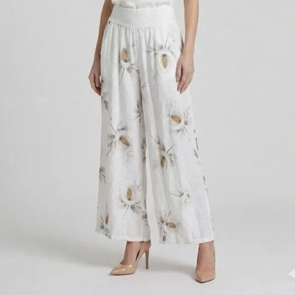 Wildflower Ivory Linen Wide-Leg Trousers