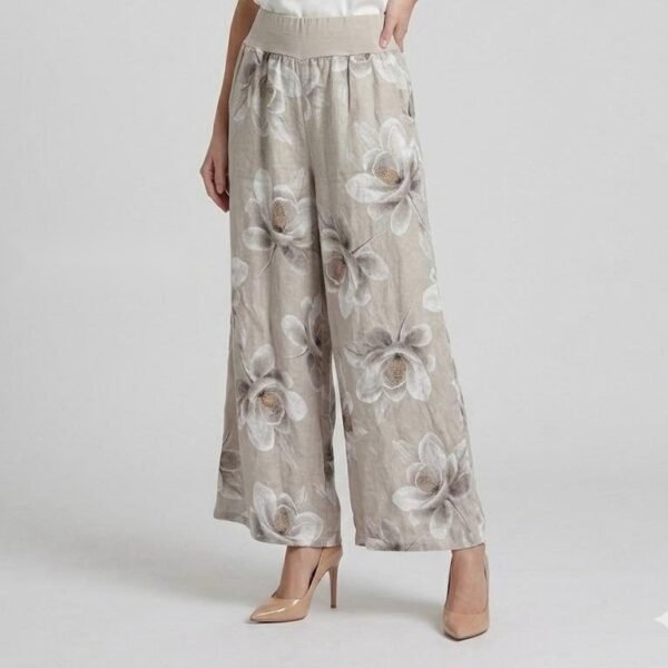 Tuscan Bloom Linen Wide-Leg Trousers