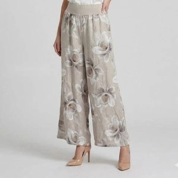 Tuscan Bloom Linen Wide-Leg Trousers