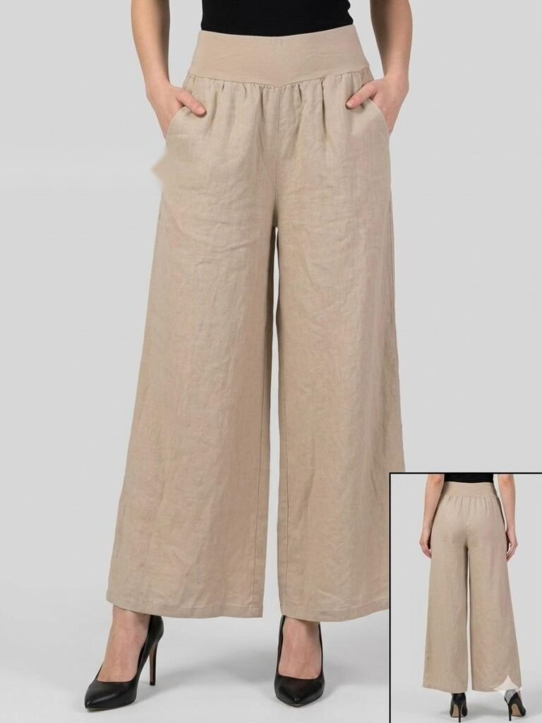 Cream Linen Wide-Leg Palazzo Pants