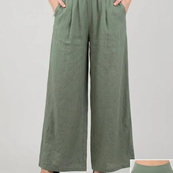 Sage Linen Wide-Leg Palazzo Pants