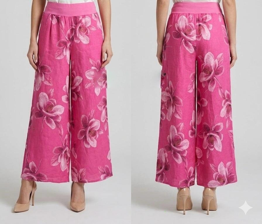 Fuschia Peony Linen Wide-Leg Culotte