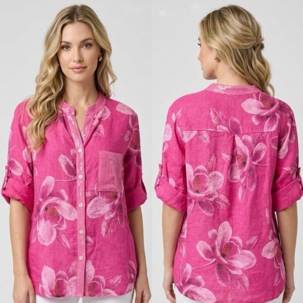Fuchsia Bloom Linen Button-Down Shirt