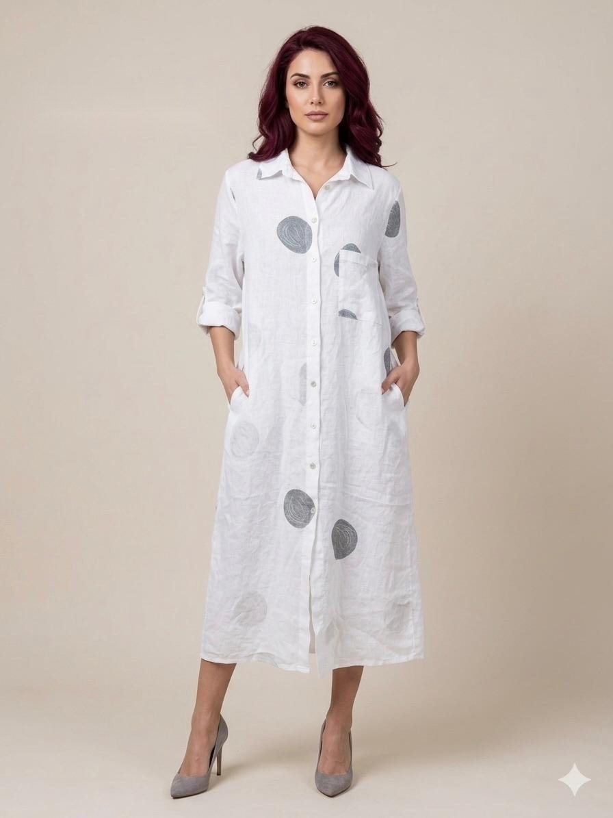 Lunar Phase Linen Shirt Dress