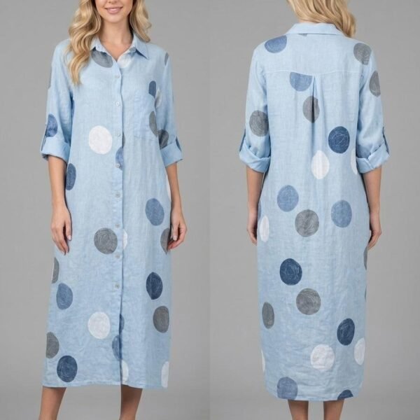 Celestial Polka Dot Linen Shirt Dress