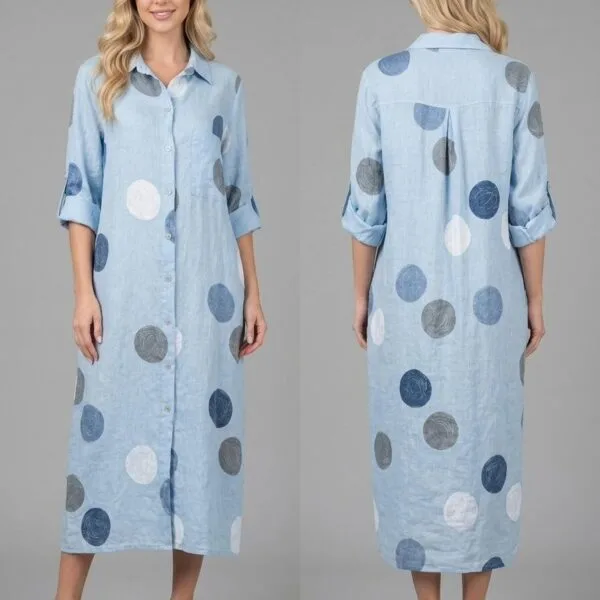 Celestial Polka Dot Linen Shirt Dress