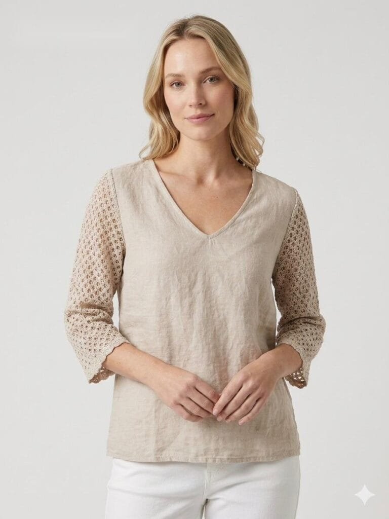 Oatmeal Lace Sleeve Linen Tunic