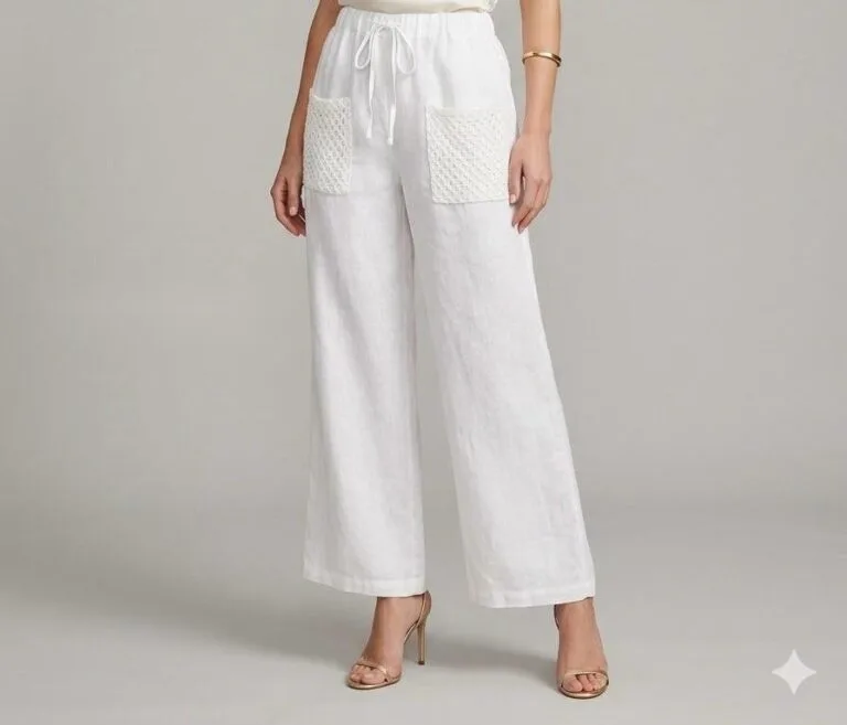 Ivory Quilted Pocket Linen Trousers