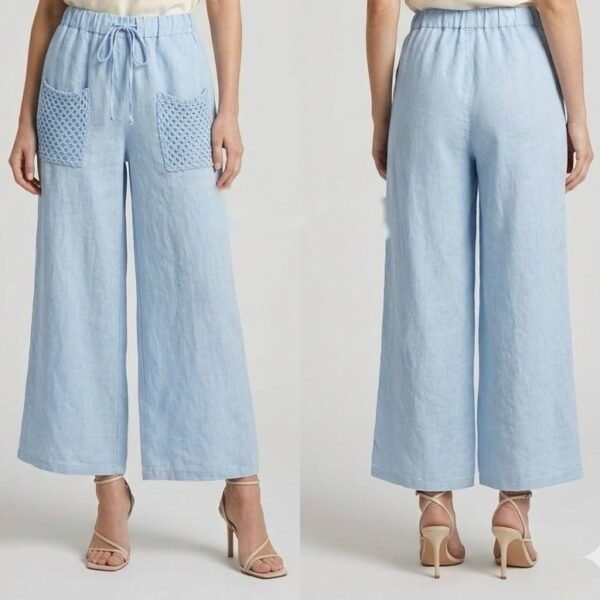 Capri Sky Linen Culotte with Quilted Pockets