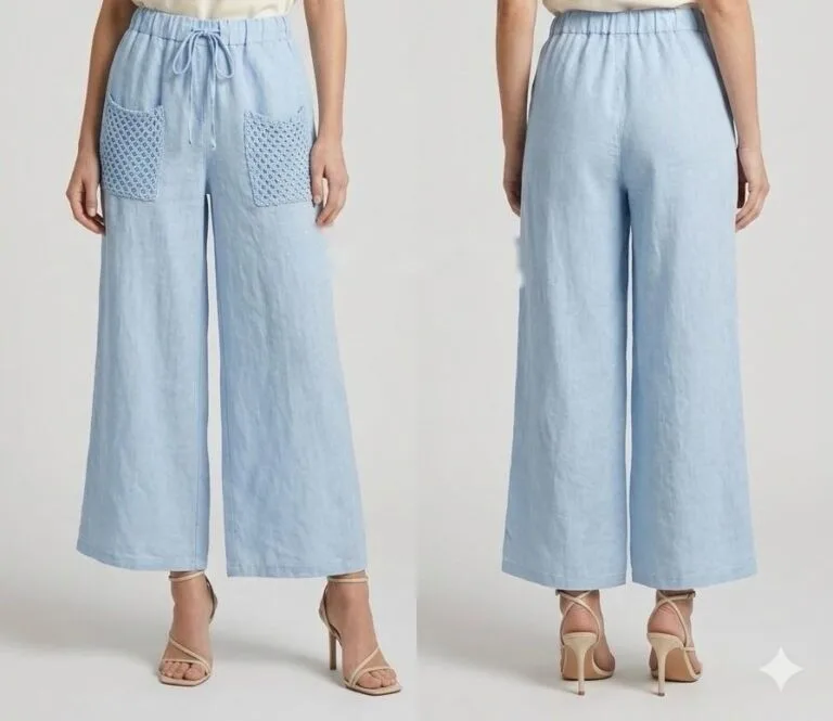 Capri Sky Linen Culotte with Quilted Pockets