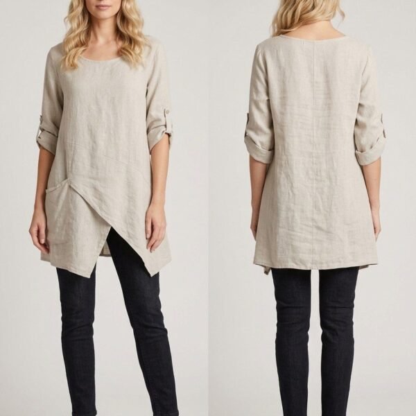 Linen Asymmetrical Tunic in Natural Beige