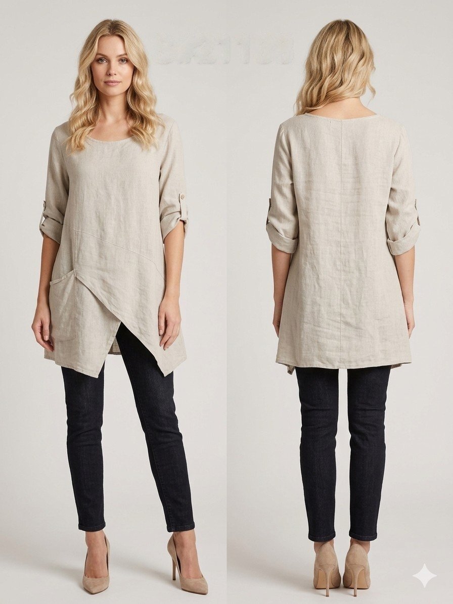 Linen Asymmetrical Tunic in Natural Beige