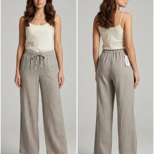 Natural Linen Drawstring Palazzo Pants