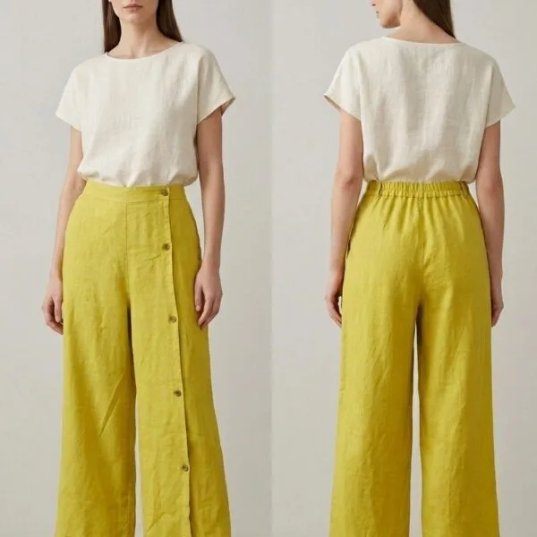 Sunshine Linen Button-Front Crop Pants