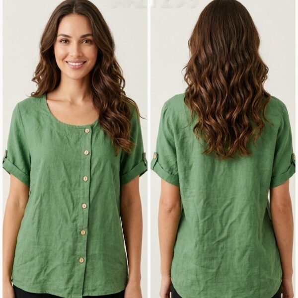 Sage Linen Button-Front Casual Shirt