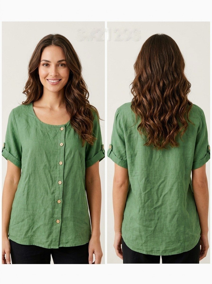 Sage Linen Button-Front Casual Shirt