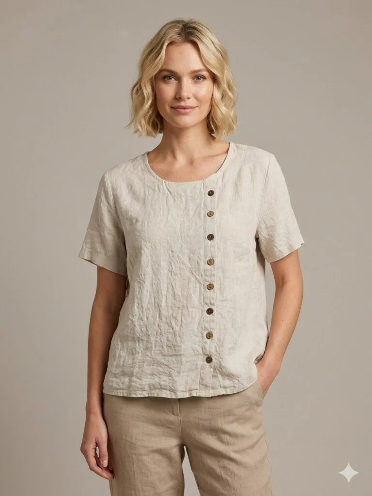 Naturale Linen Button-Front Tee