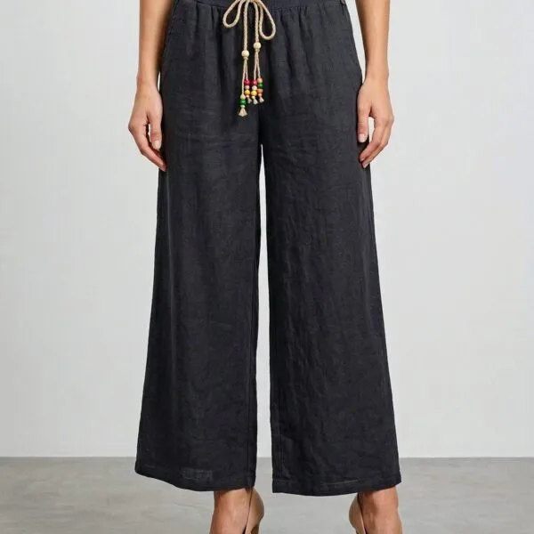 Midnight Linen Palazzo Crop Pants
