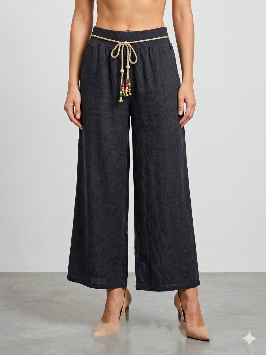 Midnight Linen Palazzo Crop Pants
