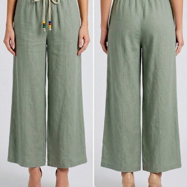 Sage Beaded Drawstring Linen Culottes
