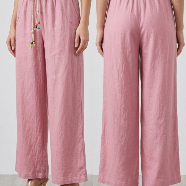 Dusty Rose Linen Wide-Leg Trousers