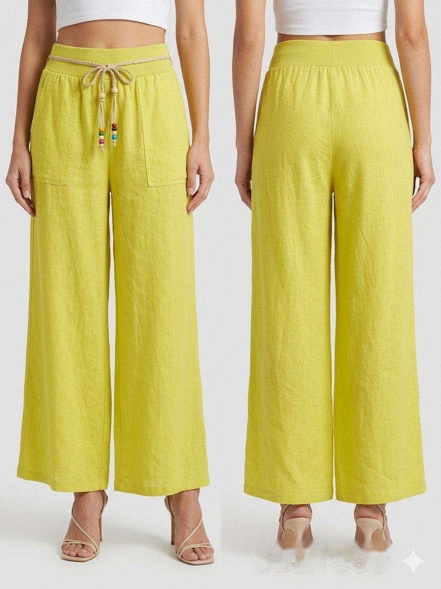 Limone Linen Wide-Leg Drawstring Trouser